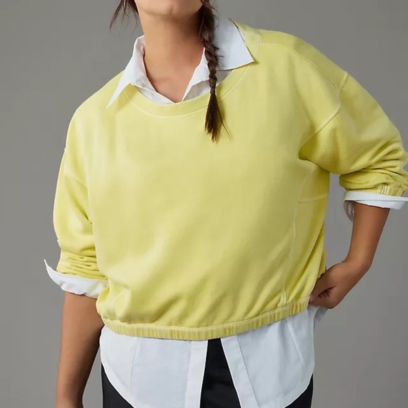 Anthropologie Tops - Anthropologie Boxy Cropped Pullover Light Yellow green Sweatshirt size small